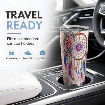 Floral Dreamcatcher Tumbler, 20oz Tumbler with Feather Artwork