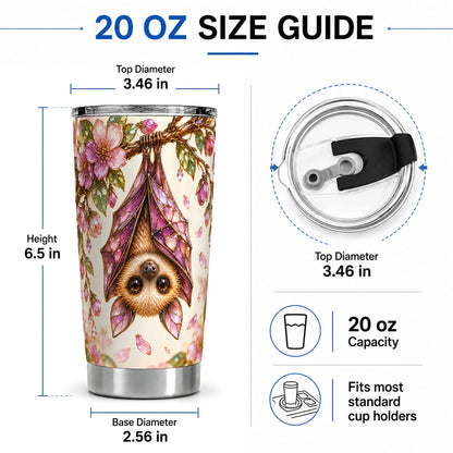 #pl[20oz|Steel] Floral Bat Tumbler, 20oz Tumbler with Pink Blossom Artwork
