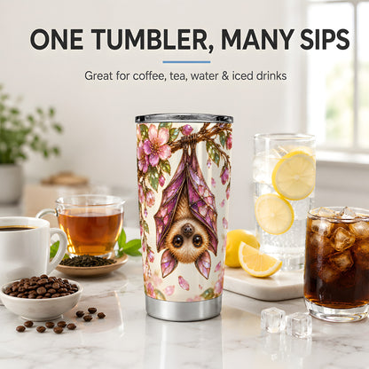 Floral Bat Tumbler, 20oz Tumbler with Pink Blossom Artwork