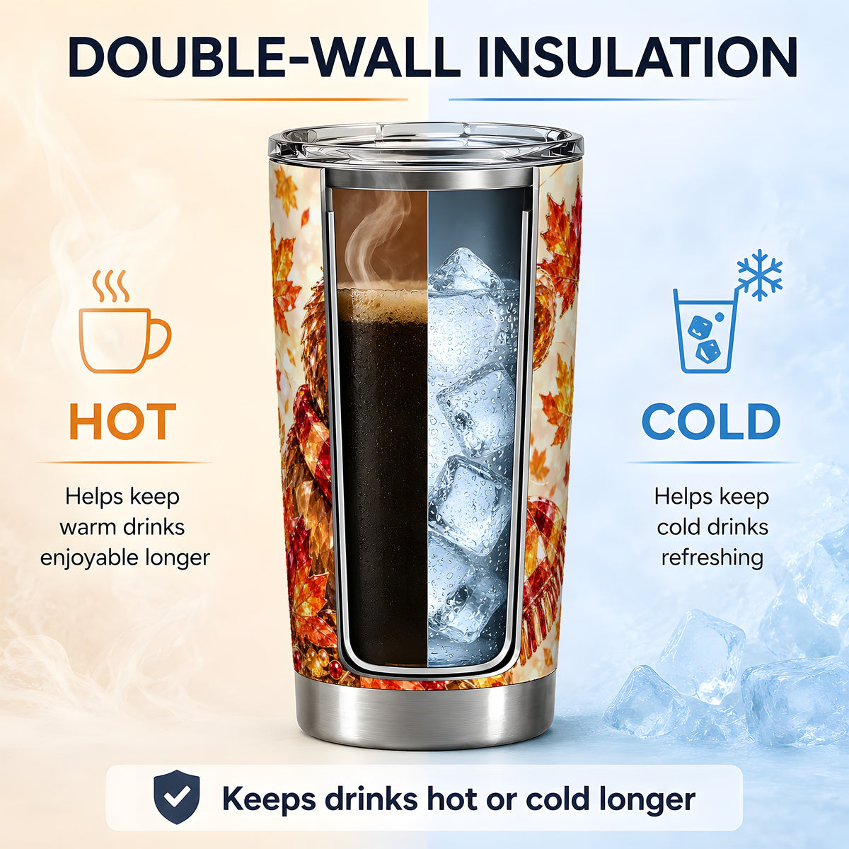 Autumn Bear Tumbler, 20oz Tumbler with Plaid Scarf Artwork