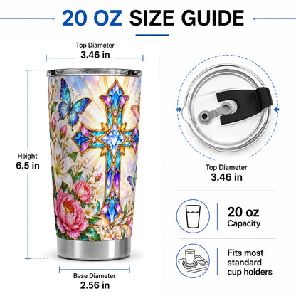#pl[20oz|Steel] Floral Cross Tumbler, 20oz Tumbler with Butterfly Lily Artwork