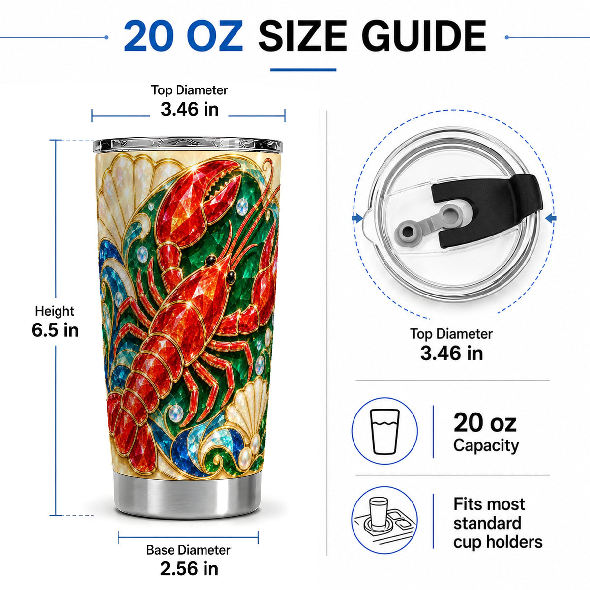 #pl[20oz|Steel] Gemstone Lobster 20oz Tumbler, Stainless Steel Drinkware for Seafood Fans