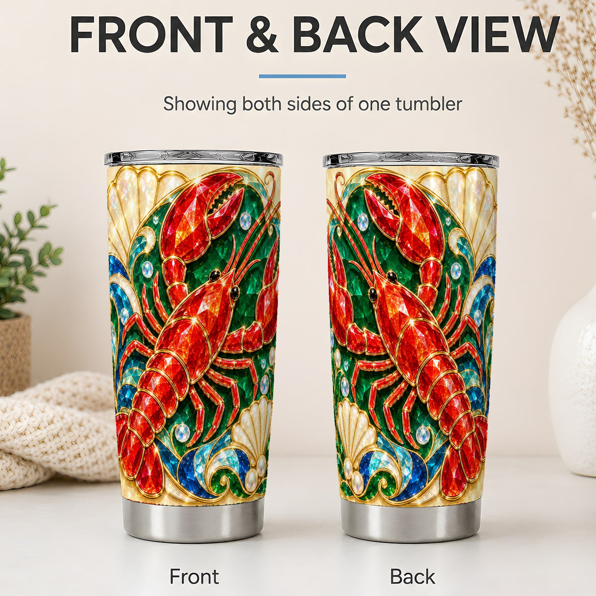 #pl[20oz|Steel] Gemstone Lobster 20oz Tumbler, Stainless Steel Drinkware for Seafood Fans