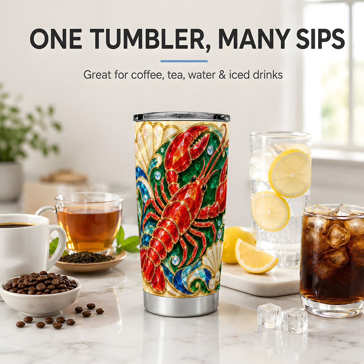 Gemstone Lobster 20oz Tumbler, Stainless Steel Drinkware for Seafood Fans