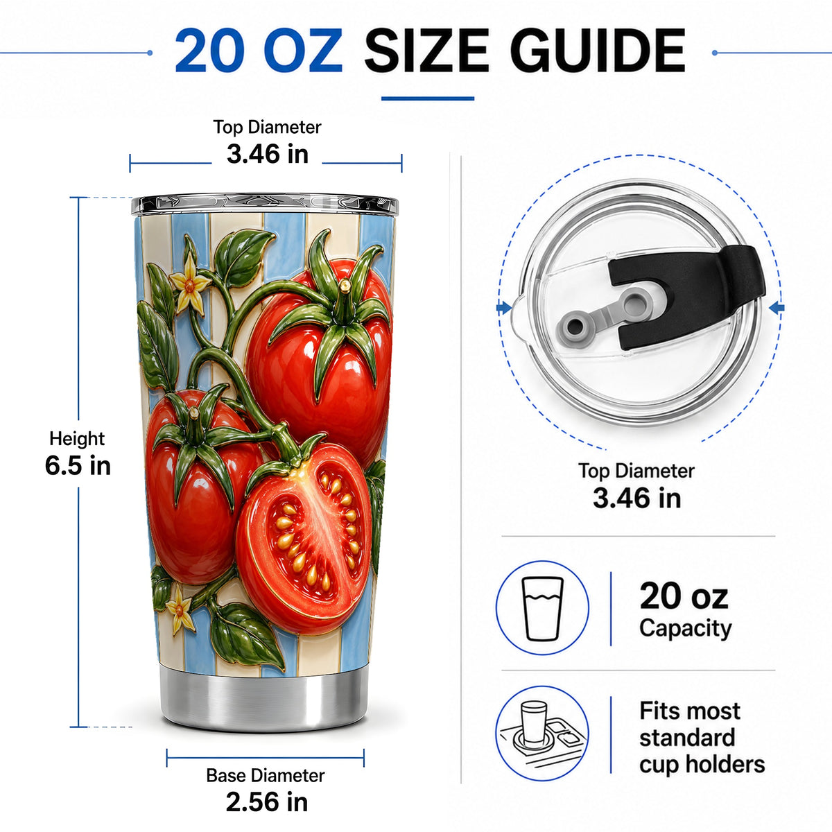 #pl[20oz|Steel] Tomato Garden 20oz Tumbler, Stainless Steel Drinkware for Garden Fans