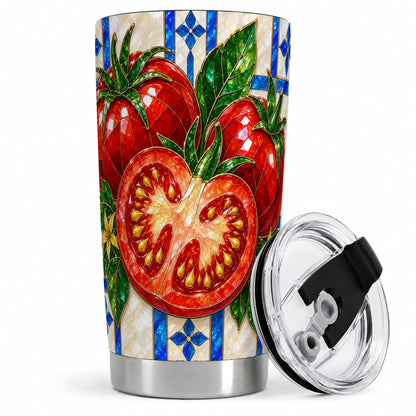 Stained Glass Tomato 20oz Tumbler, Stainless Steel Drinkware for Gardeners