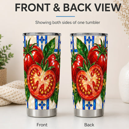 #pl[20oz|Steel] Stained Glass Tomato 20oz Tumbler, Stainless Steel Drinkware for Gardeners
