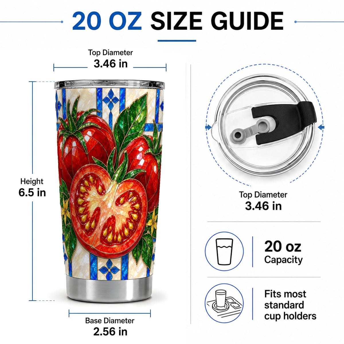 #pl[20oz|Steel] Stained Glass Tomato 20oz Tumbler, Stainless Steel Drinkware for Gardeners