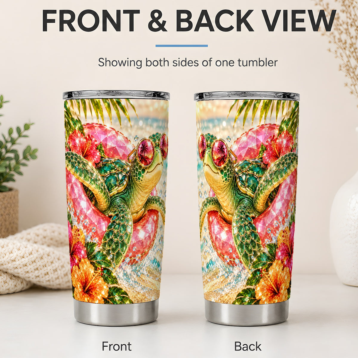 #pl[20oz|Steel] Tropical Sea Turtle 20oz Tumbler, Stainless Steel Drinkware for Beach Fans