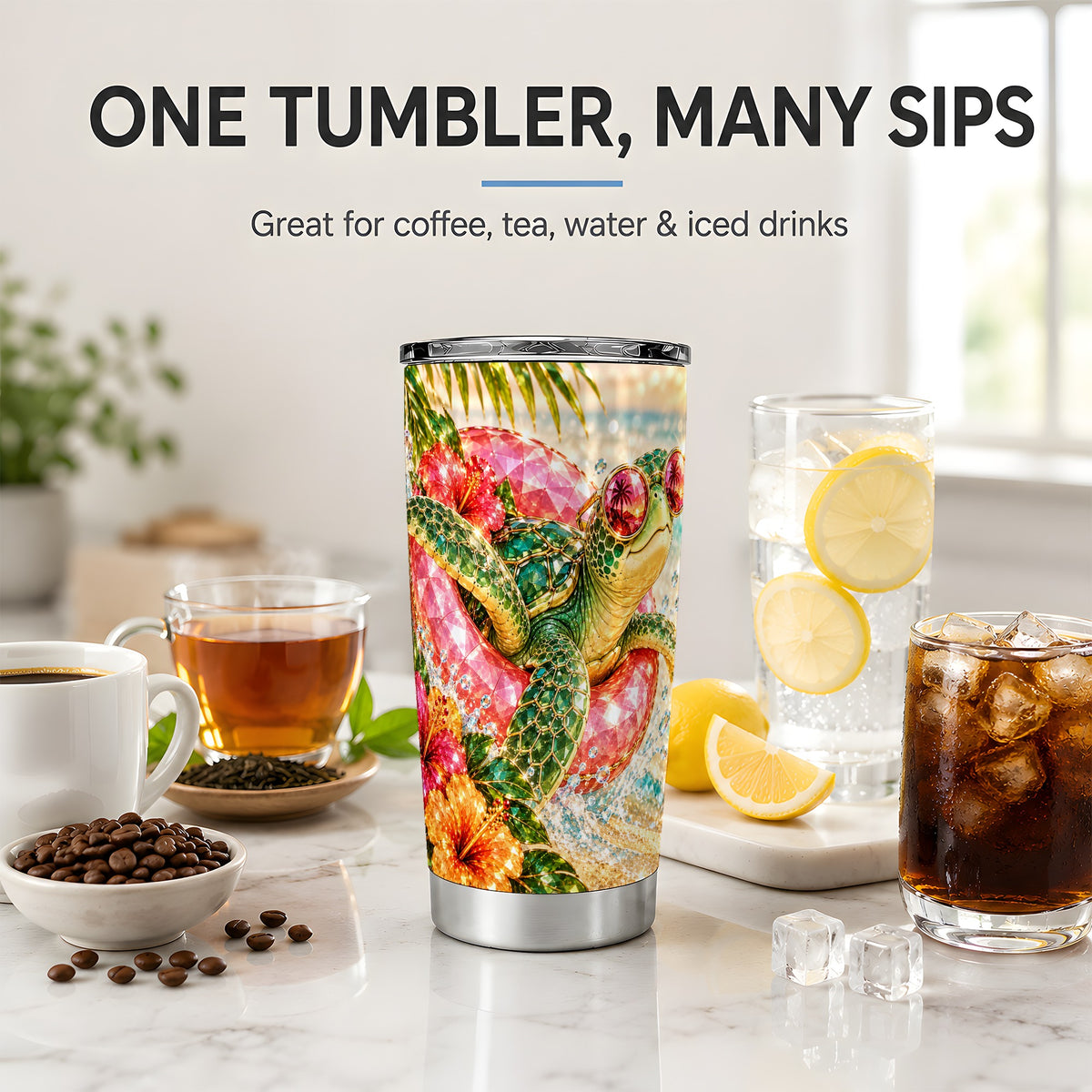 Tropical Sea Turtle 20oz Tumbler, Stainless Steel Drinkware for Beach Fans