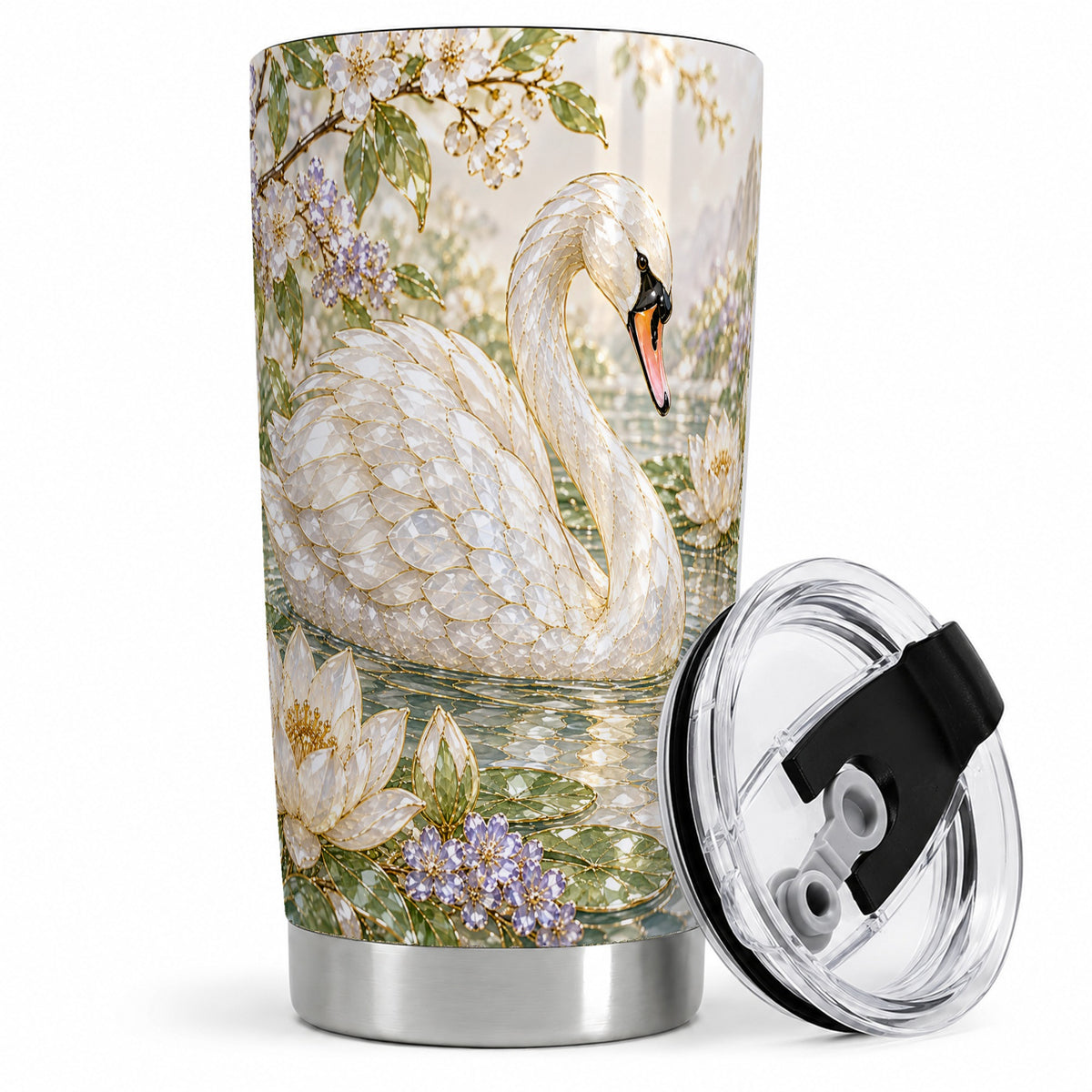 Swan Pond Floral 20oz Tumbler, Stainless Steel Drinkware for Nature Lovers