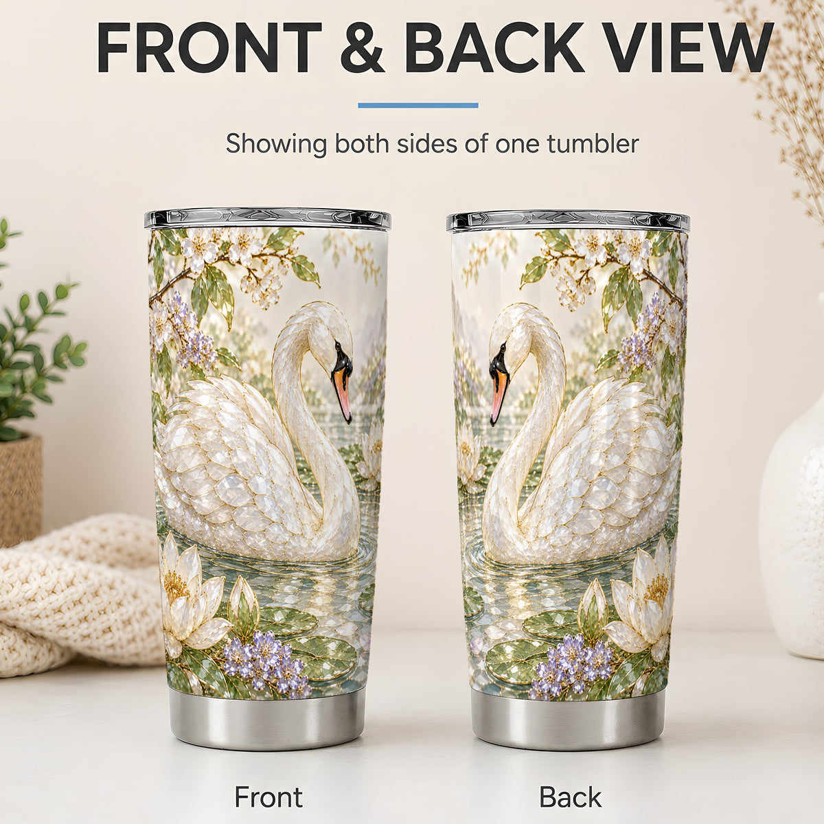 #pl[20oz|Steel] Swan Pond Floral 20oz Tumbler, Stainless Steel Drinkware for Nature Lovers