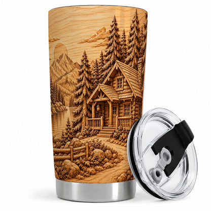 Rustic Cabin 20oz Tumbler, Stainless Steel Drinkware for Outdoor Fans