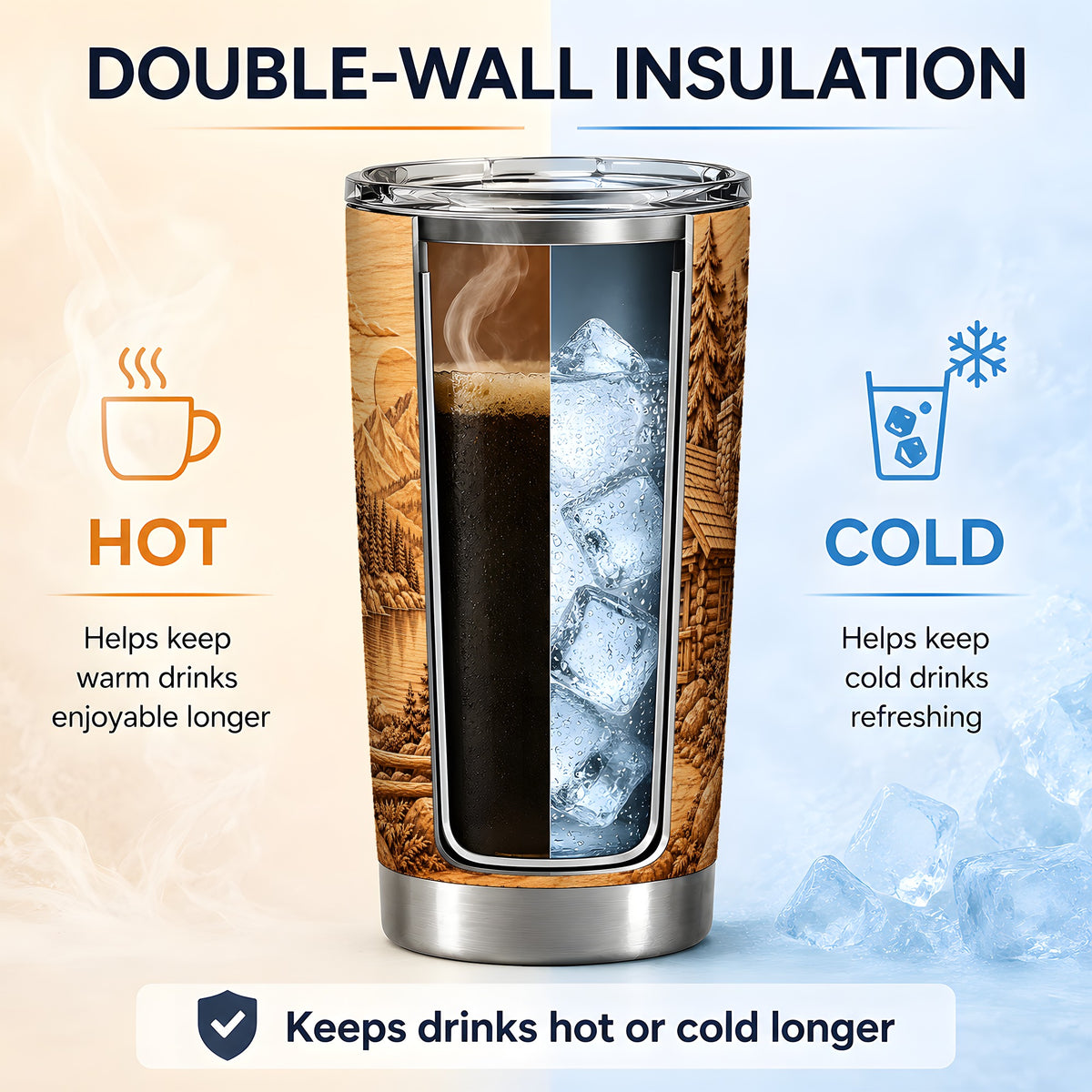 Rustic Cabin 20oz Tumbler, Stainless Steel Drinkware for Outdoor Fans