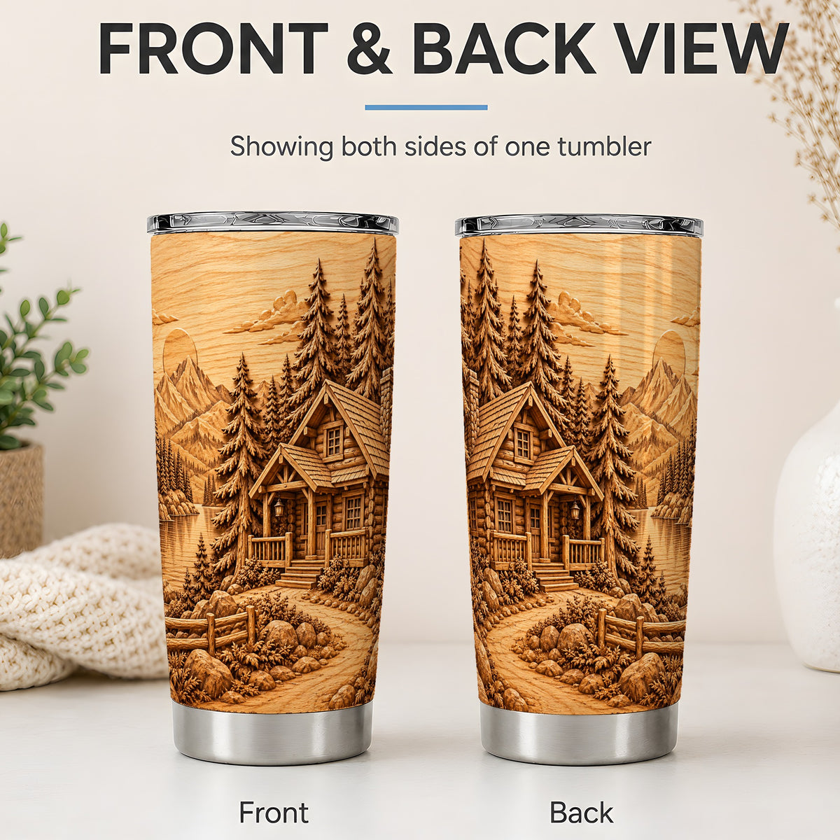 #pl[20oz|Steel] Rustic Cabin 20oz Tumbler, Stainless Steel Drinkware for Outdoor Fans
