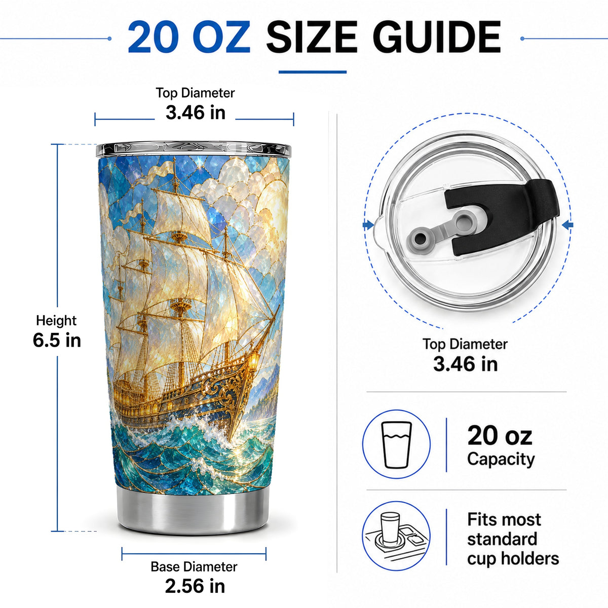 #pl[20oz|Steel] Sailing Ship 20oz Tumbler, Stainless Steel Drinkware for Nautical Fans