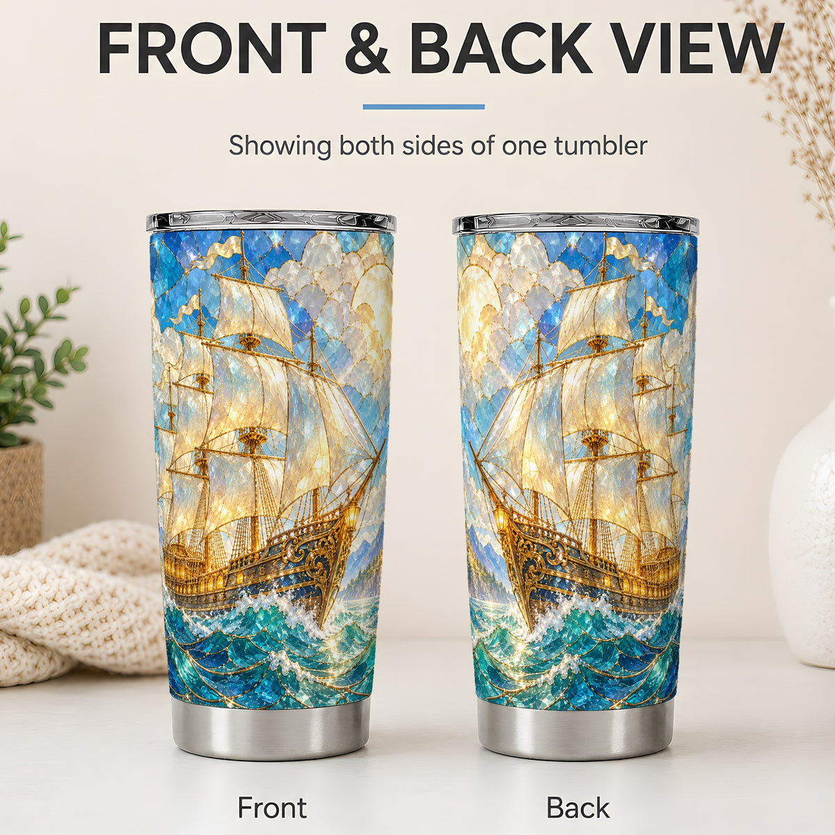 #pl[20oz|Steel] Sailing Ship 20oz Tumbler, Stainless Steel Drinkware for Nautical Fans