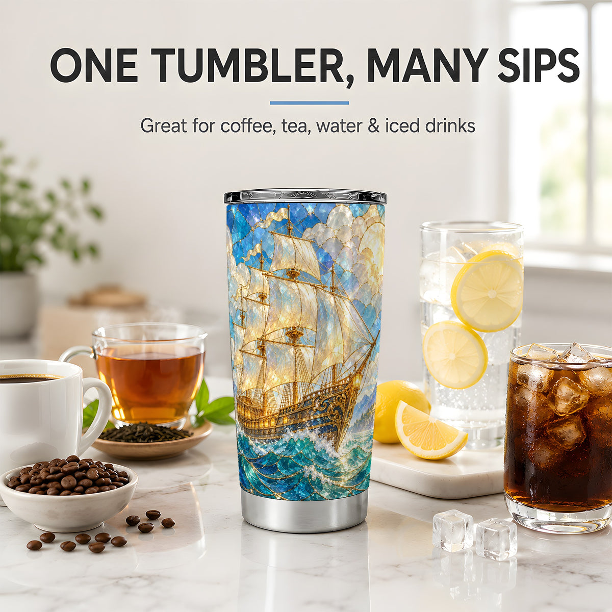 Sailing Ship 20oz Tumbler, Stainless Steel Drinkware for Nautical Fans