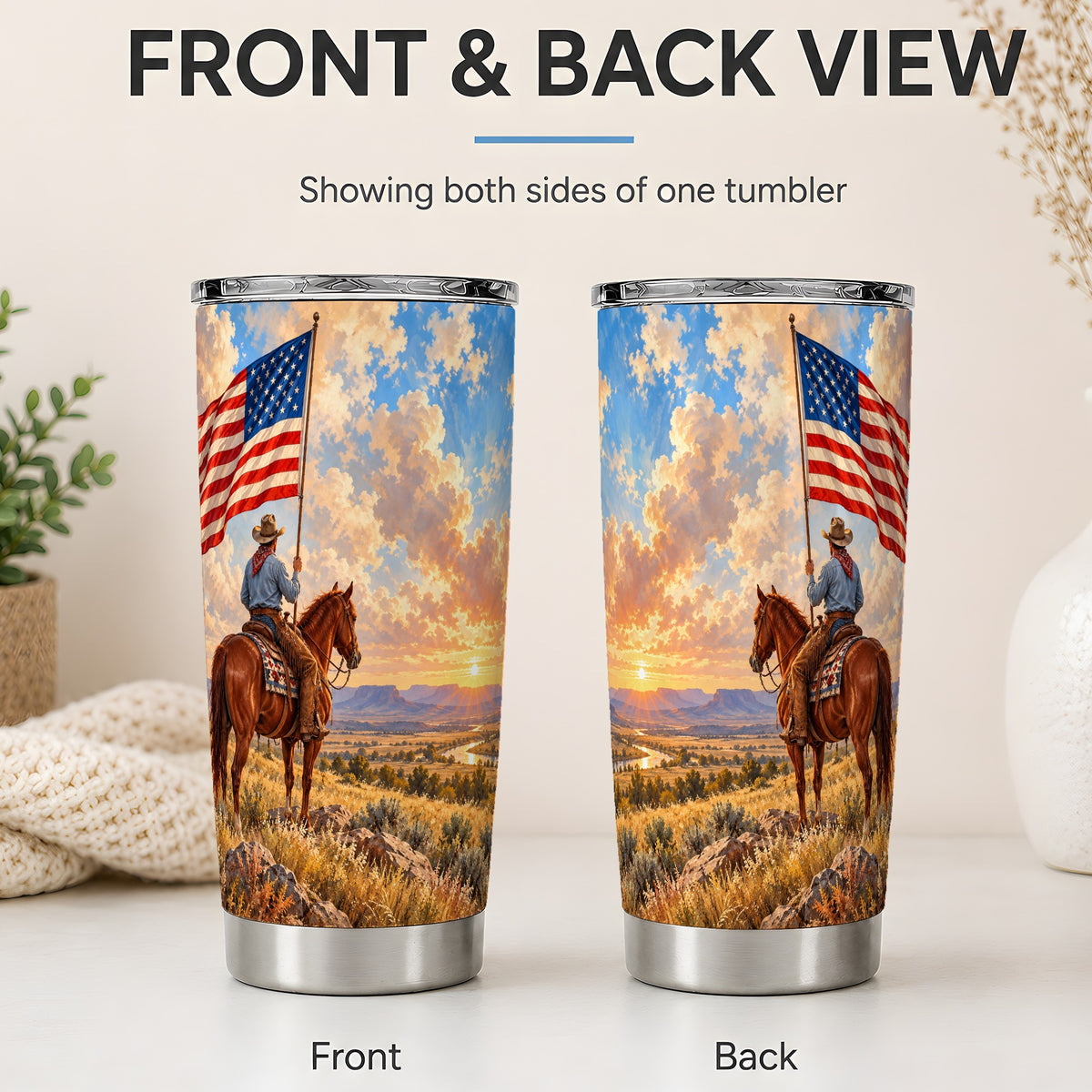 #pl[20oz|Steel] Patriotic Cowboy 20oz Tumbler, Stainless Steel Drinkware for Western Fans