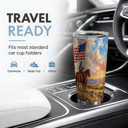 Patriotic Cowboy 20oz Tumbler, Stainless Steel Drinkware for Western Fans