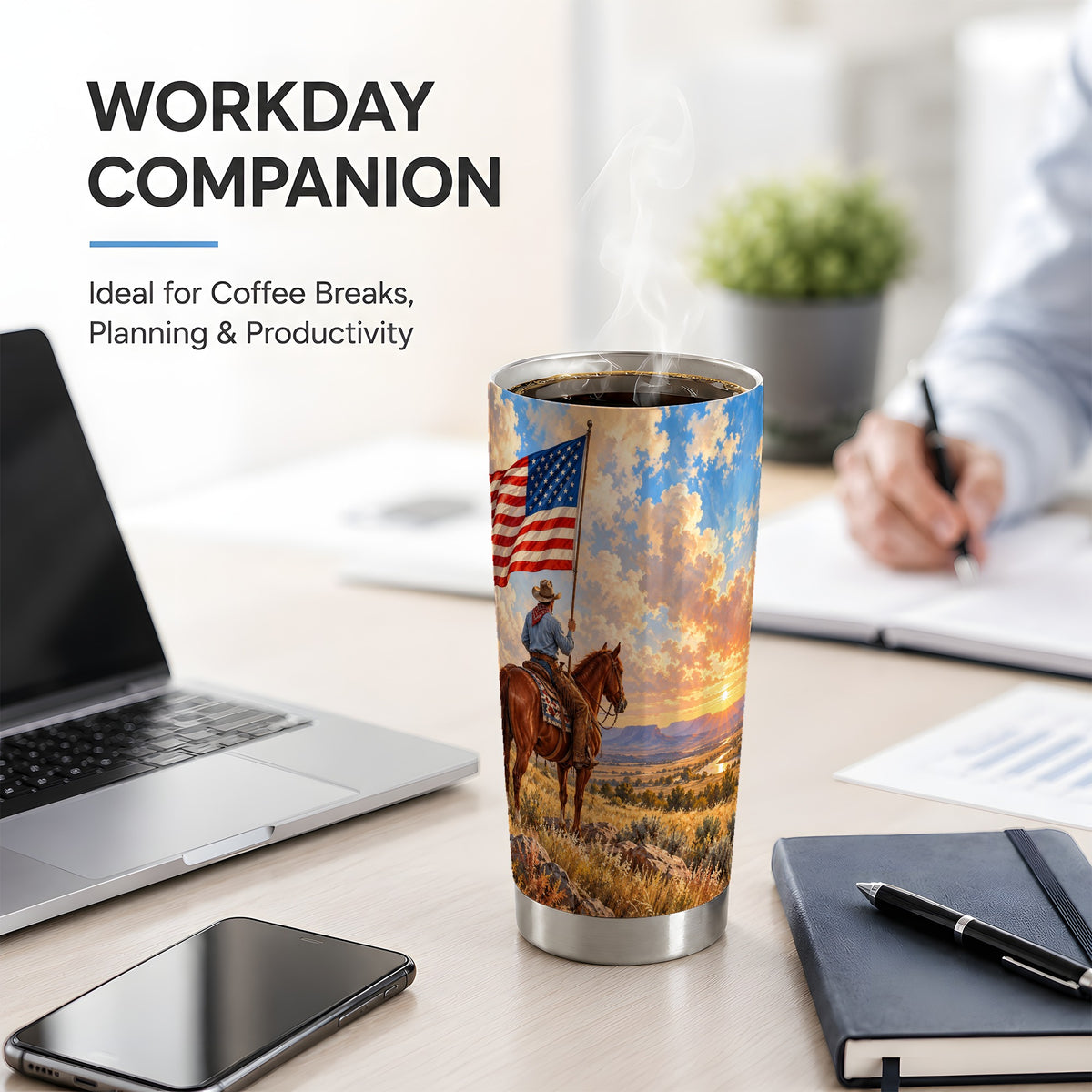 Patriotic Cowboy 20oz Tumbler, Stainless Steel Drinkware for Western Fans