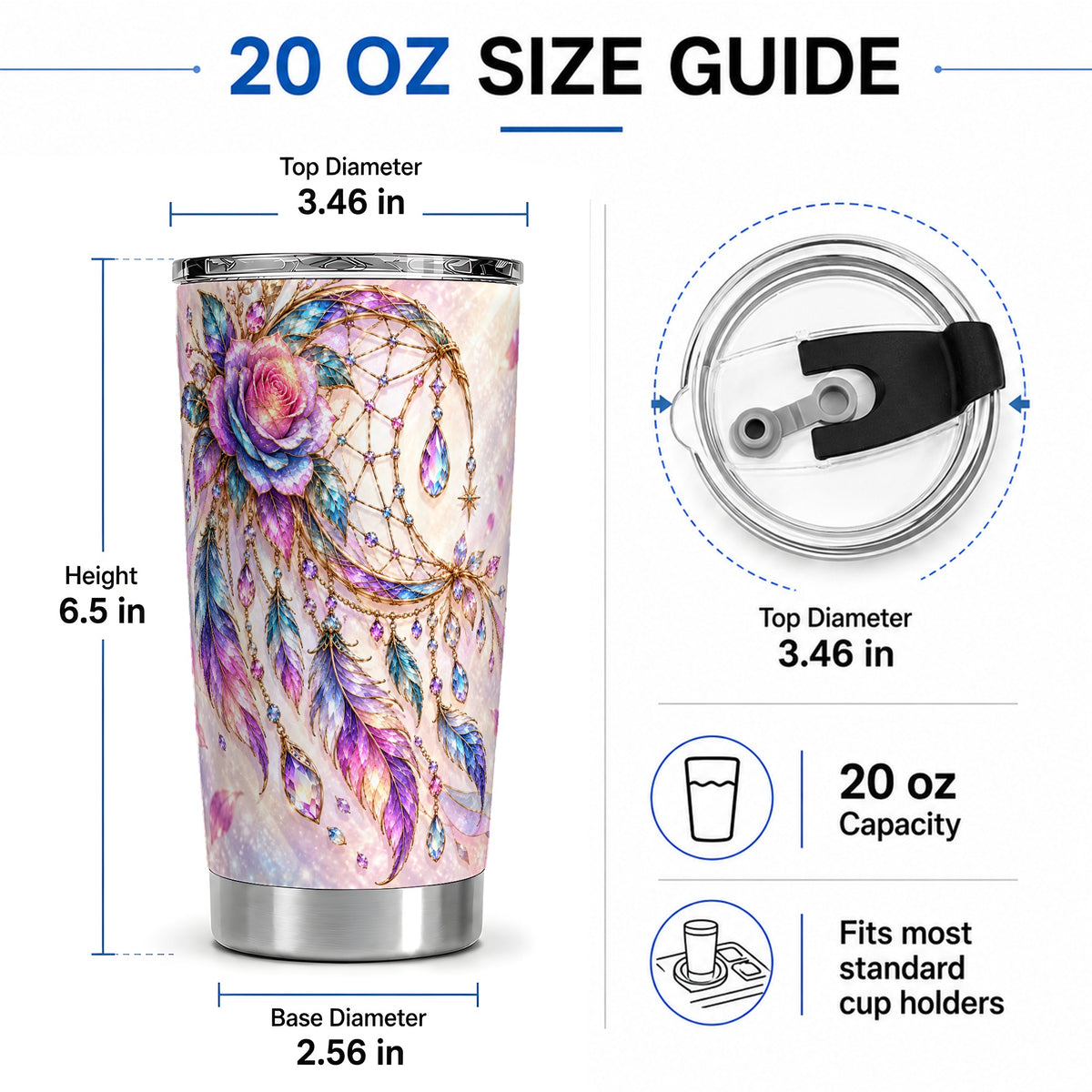 #pl[20oz|Steel] Floral Dreamcatcher 20oz Tumbler, Stainless Steel Drinkware for Boho Fans
