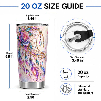 #pl[20oz|Steel] Floral Dreamcatcher 20oz Tumbler, Stainless Steel Drinkware for Boho Fans