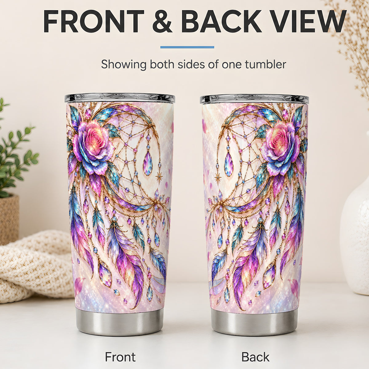 #pl[20oz|Steel] Floral Dreamcatcher 20oz Tumbler, Stainless Steel Drinkware for Boho Fans