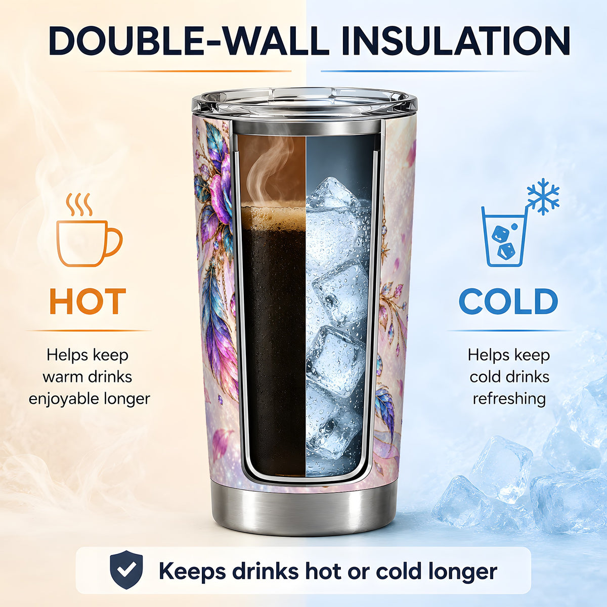 Floral Dreamcatcher 20oz Tumbler, Stainless Steel Drinkware for Boho Fans