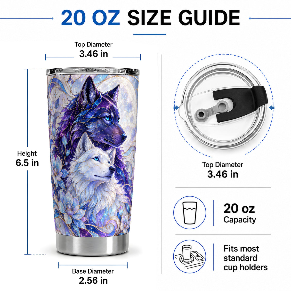 #pl[20oz|Steel] Wolf Moon 20oz Tumbler, Celestial Floral Travel Drinkware