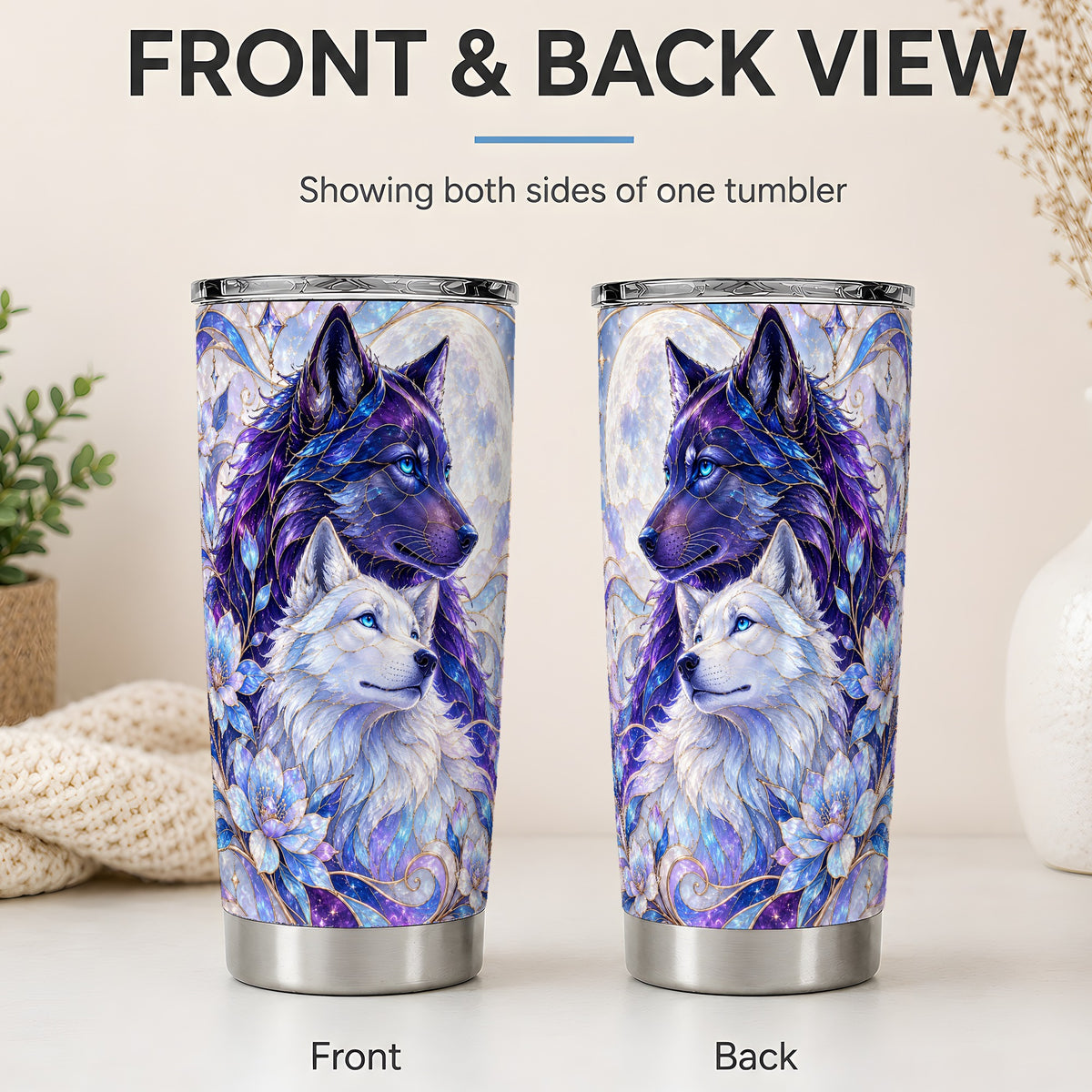 #pl[20oz|Steel] Wolf Moon 20oz Tumbler, Celestial Floral Travel Drinkware