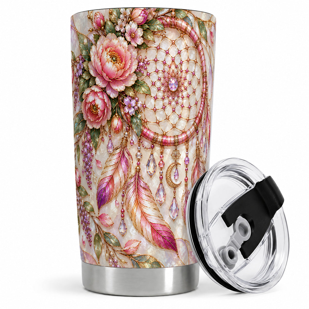 Floral Dreamcatcher 20oz Tumbler, Pink Boho Drinkware