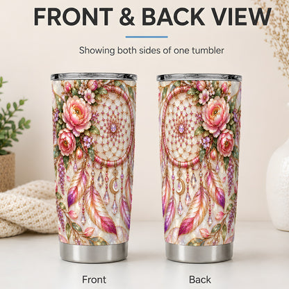 #pl[20oz|Steel] Floral Dreamcatcher 20oz Tumbler, Pink Boho Drinkware