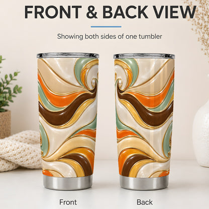#pl[20oz|Steel] Retro Abstract Waves 20oz Tumbler, Orange Green Swirl Art