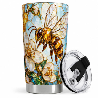 Honey Bee Floral 20oz Tumbler, Stained Glass Style Artwork