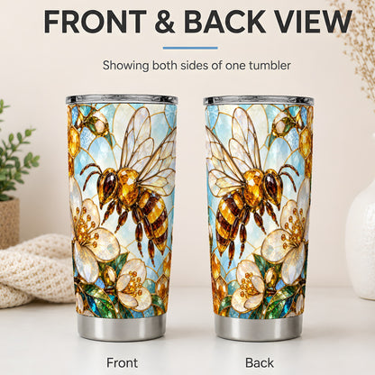 #pl[20oz|Steel] Honey Bee Floral 20oz Tumbler, Stained Glass Style Artwork