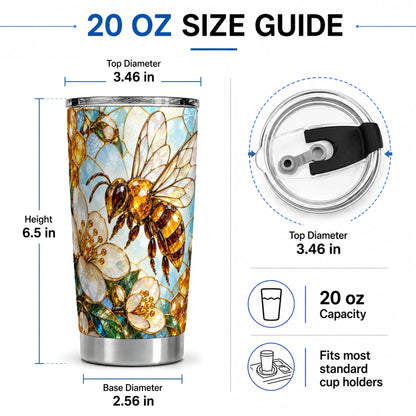 #pl[20oz|Steel] Honey Bee Floral 20oz Tumbler, Stained Glass Style Artwork