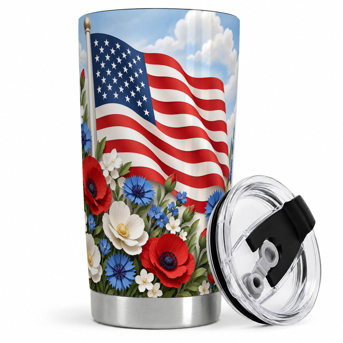 American Flag Floral 20oz Tumbler, Red White Blue Drinkware