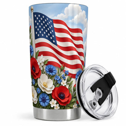 American Flag Floral 20oz Tumbler, Red White Blue Drinkware