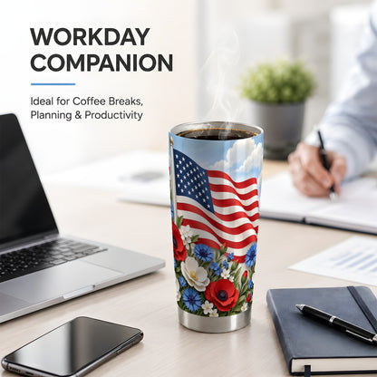 American Flag Floral 20oz Tumbler, Red White Blue Drinkware