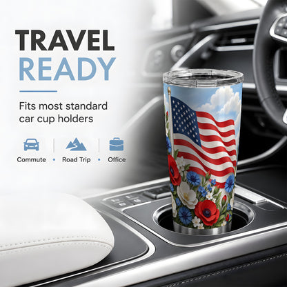 American Flag Floral 20oz Tumbler, Red White Blue Drinkware