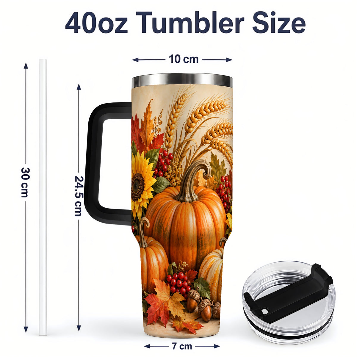 #pl[40oz|Black] Autumn Pumpkin Harvest 40oz Tumbler, Large Seasonal Drinkware for Fall