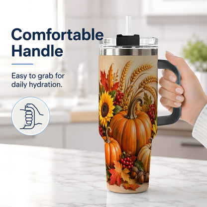 #pl[40oz|Black] Autumn Pumpkin Harvest 40oz Tumbler, Large Seasonal Drinkware for Fall