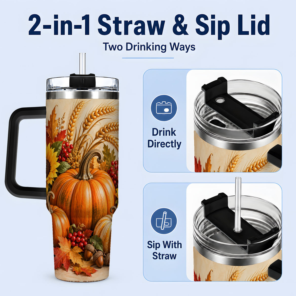 #pl[40oz|Black] Autumn Pumpkin Harvest 40oz Tumbler, Large Seasonal Drinkware for Fall