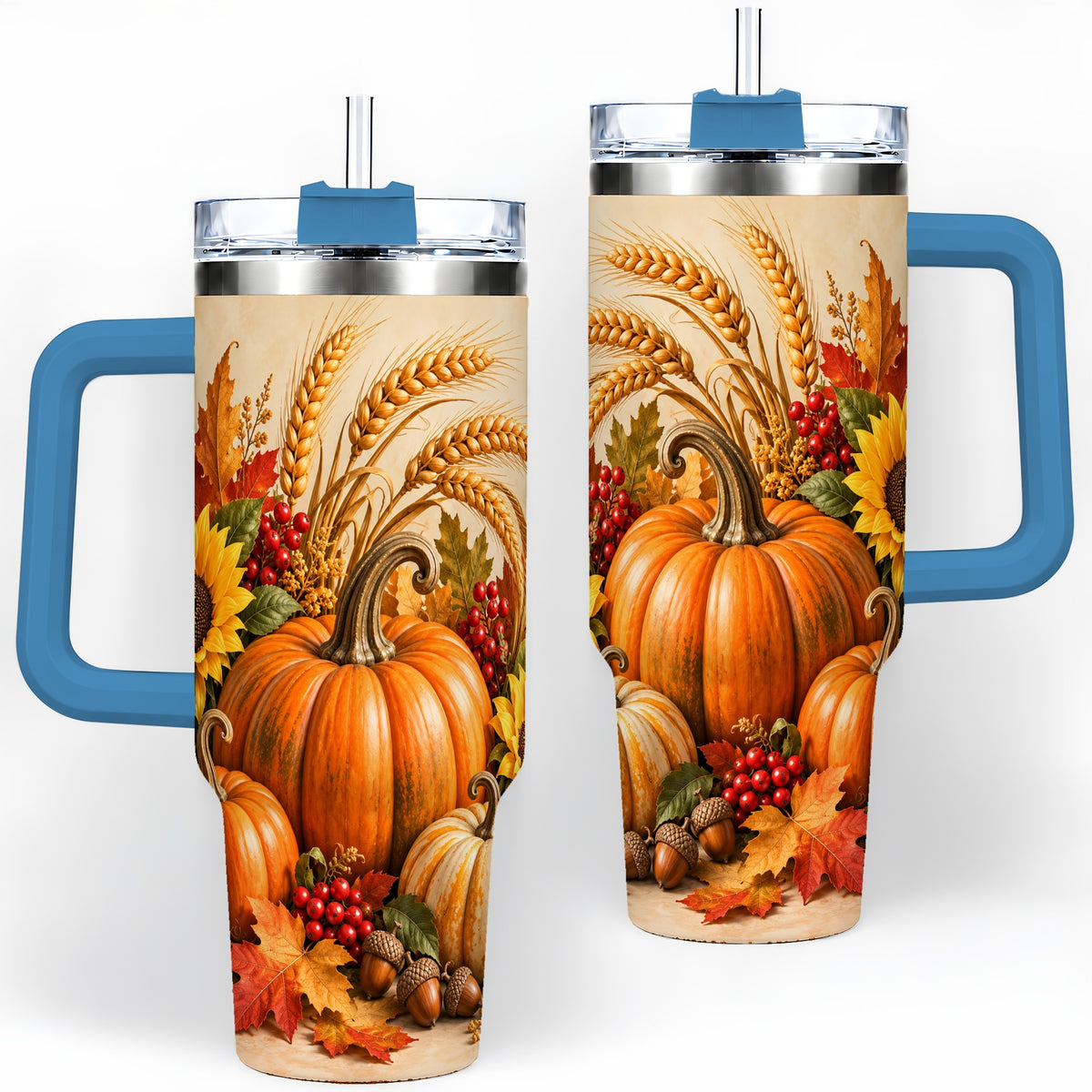 #pl[40oz|Blue] Autumn Pumpkin Harvest 40oz Tumbler, Large Seasonal Drinkware for Fall