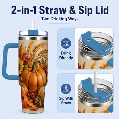 #pl[40oz|Blue] Autumn Pumpkin Harvest 40oz Tumbler, Large Seasonal Drinkware for Fall