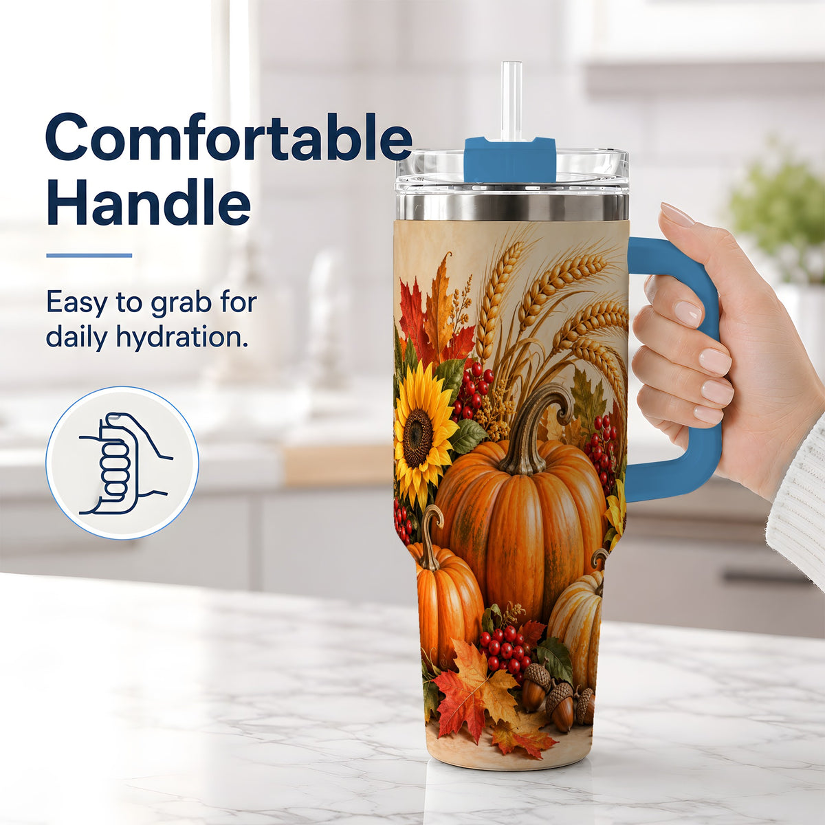 #pl[40oz|Blue] Autumn Pumpkin Harvest 40oz Tumbler, Large Seasonal Drinkware for Fall