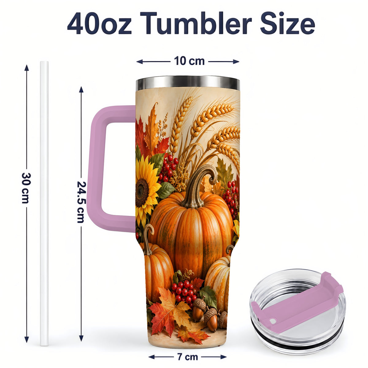 #pl[40oz|Pink] Autumn Pumpkin Harvest 40oz Tumbler, Large Seasonal Drinkware for Fall