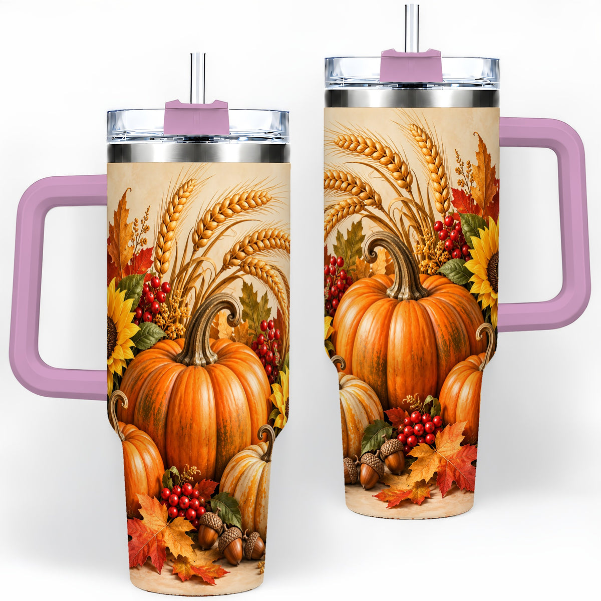 #pl[40oz|Pink] Autumn Pumpkin Harvest 40oz Tumbler, Large Seasonal Drinkware for Fall