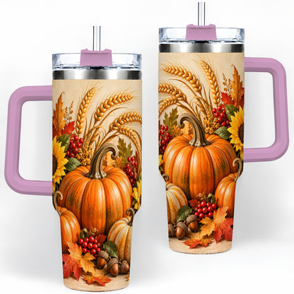 #pl[40oz|Pink] Autumn Pumpkin Harvest 40oz Tumbler, Large Seasonal Drinkware for Fall